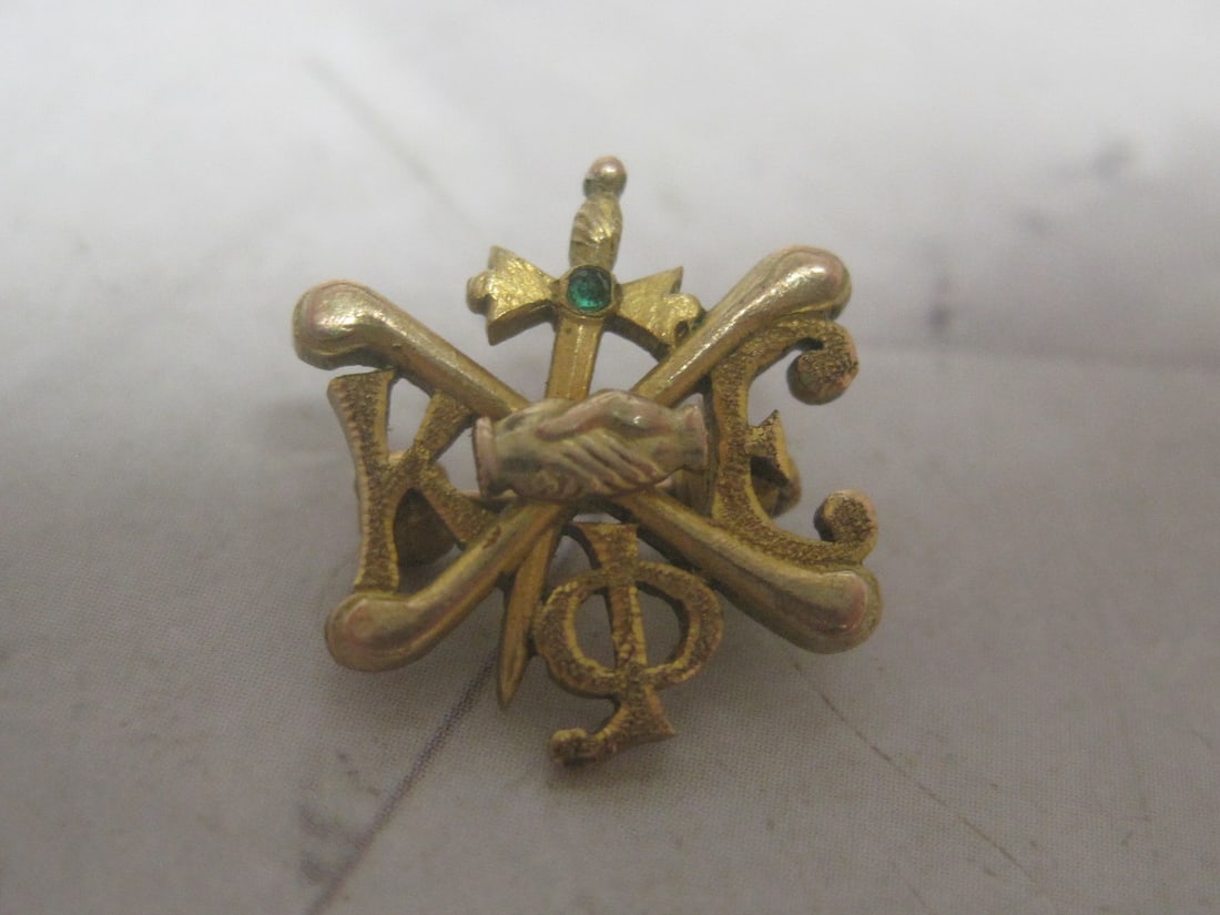 14k Gold Antique Lapel Pin with Green Stone (1 of 3)