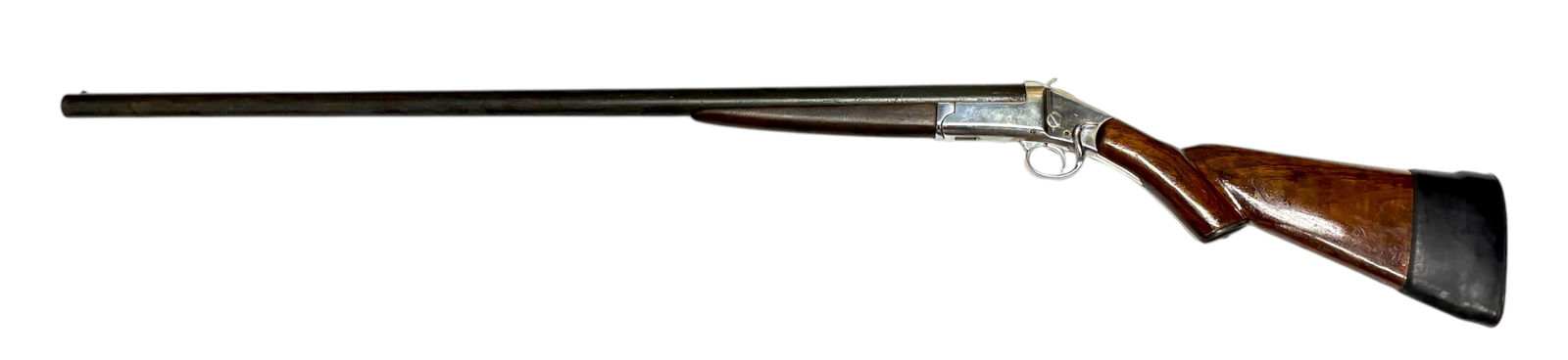 Iver Johnson Side Lever 12 GA. Single Shotgun: S#: NSN | 32" Barrel | Has a nice side lever action with good operation | Side lever is the entire trigger guard and you push it down to open the breech | The butt stock is very wide and thick and com