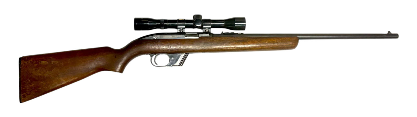 Excellent Winchester Model 77 .22 LR Semi-Automatic Magazine Rifle with Scope: S#: 95637 | 22" Barrel | Equipped with a TASCO 4x32 scope | Comes with (1) original 10rd. magazine |||| CONDITION: Excellent. 98% original blue finish. Wood stock is good and solid with some wear and