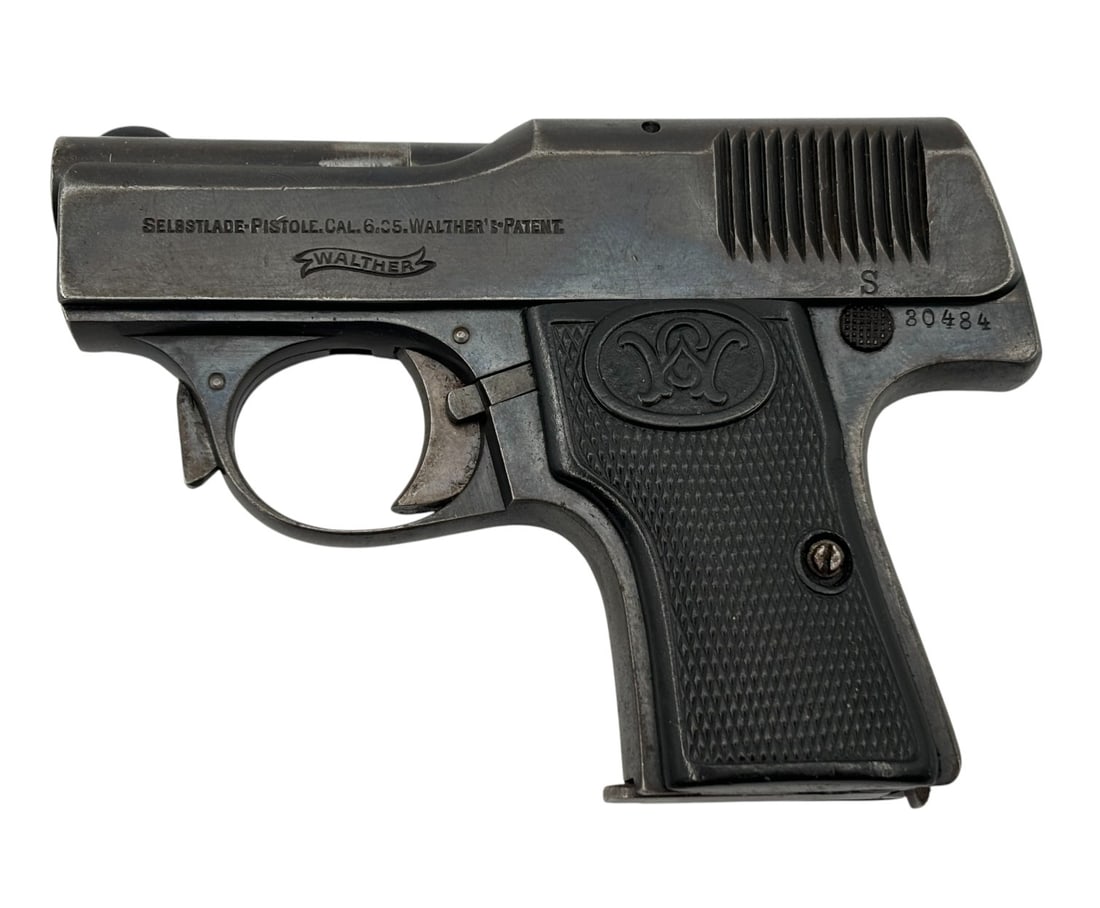 Walther M1910 Model 1 Semi-Automatic 6.35mm Pistol: S#: 30484 | Comes with (1) Magazine |||| CONDITION: Very Good. Pistol Retains 95% of Original Blue Finish. Bore is Excellent. Minor Wear Along the Barrel and Slide. Mechanically Functions. See