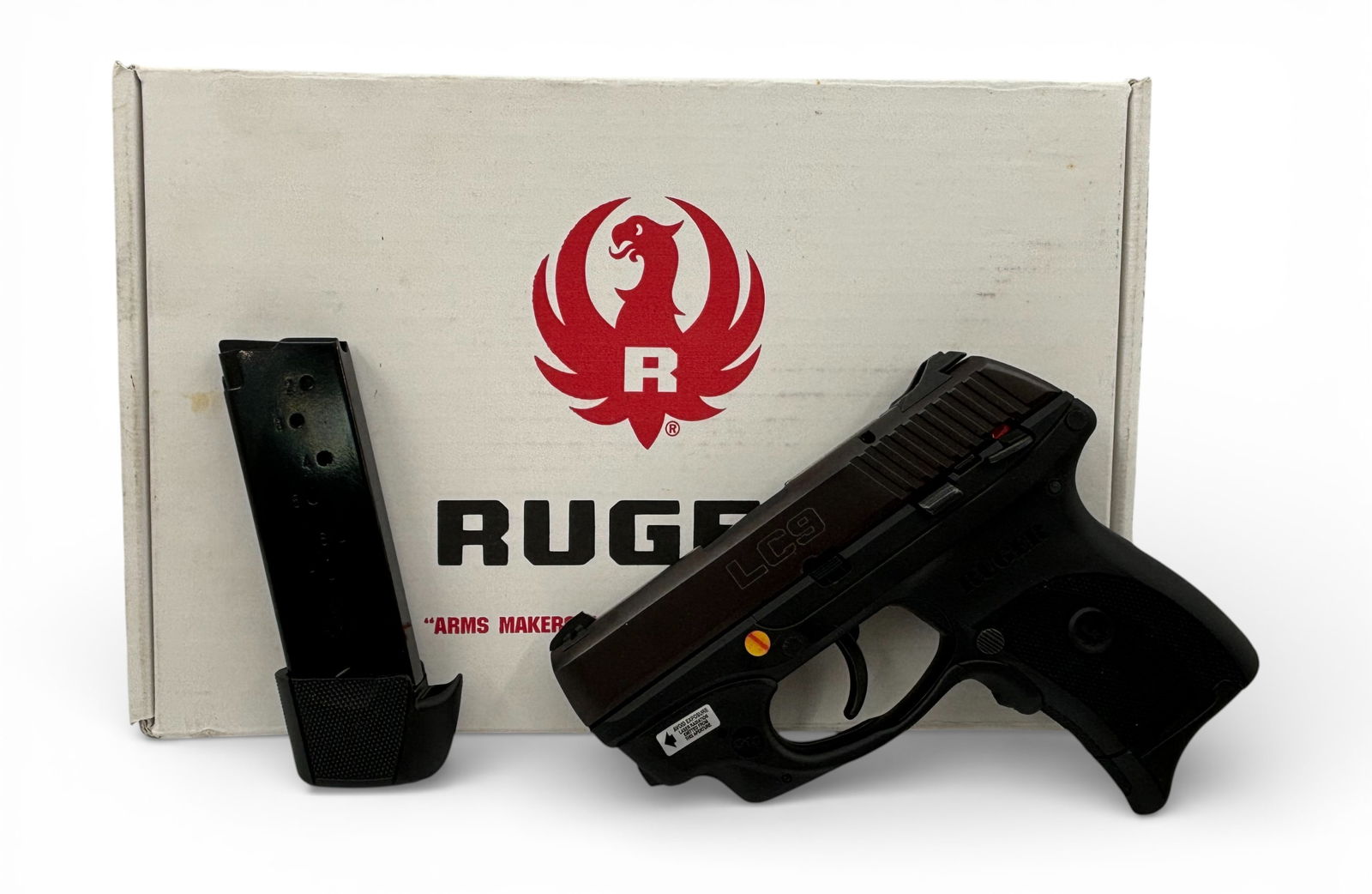 NIB Ruger LC9-CT 9MM Semi-Automatic Pistol with Laser: S#: 324-96328 | Model 03212 | Comes in factory box with matching label, paperwork, soft pouch and (2) magazines | Factory equipped with a Crimson Trace laser |||| CONDITION: New in box with working