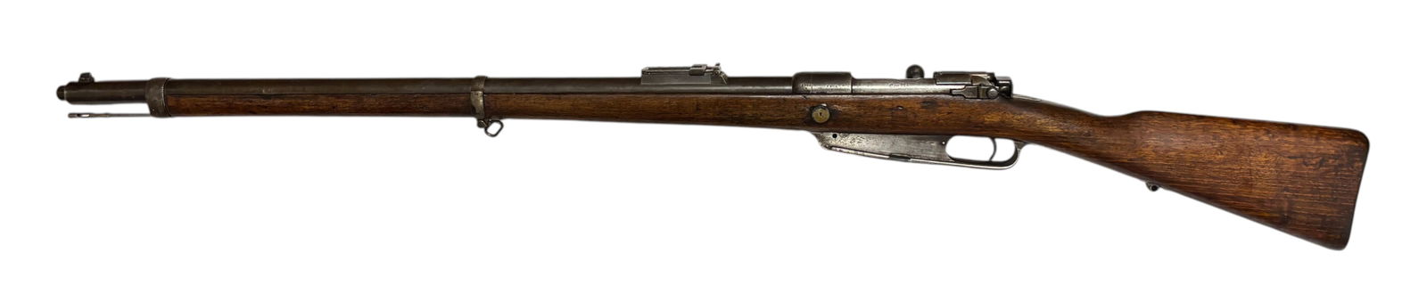 Antique 1891 Danzig Gew 88 Regimentally Marked Bolt Action 8mm Mauser Rifle: S#: 5504E, matching on receiver and barrel | 29" Barrel | The gun is regimentally marked on the front barrel band 25.R.9.20 | Comes with an original cleaning rod |||| CONDITION: Very good. Darkened