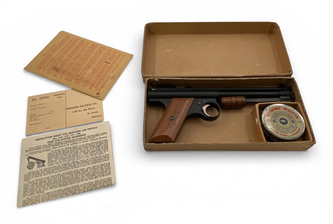 Vintage Benjamin Franklin #117 Air Pistol in Box w/ Pellets: Pistol Looks like new with original box and paperwork. 