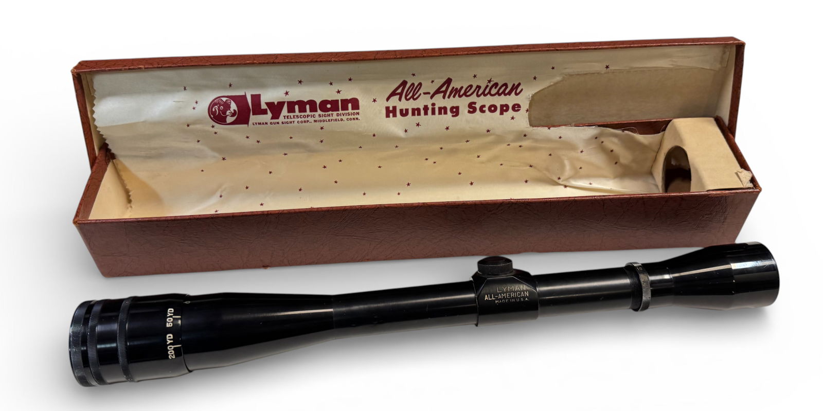NIB Vintage Lyman All-American Hunting Scope: In the Original Box. Shows some minor storage wear.