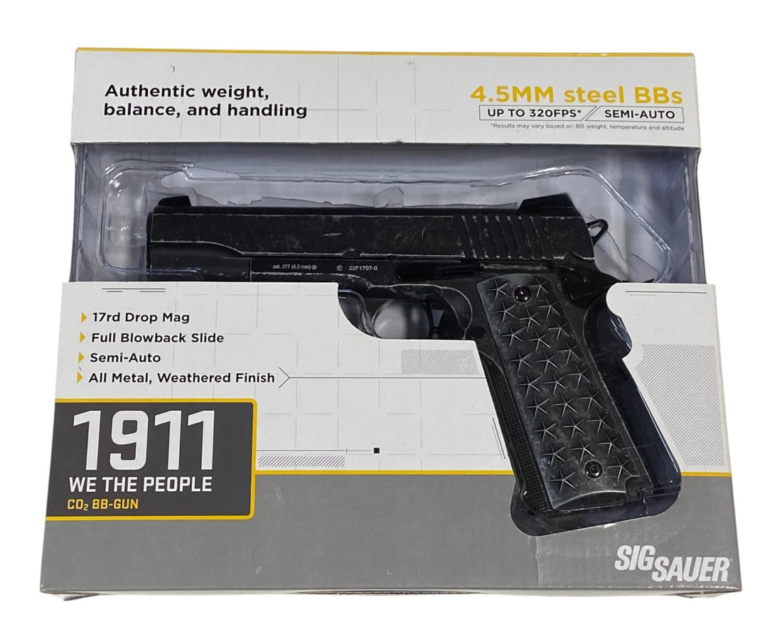 NIB Sig Sauer 1911 "We The People" Semi-Automatic CO2 4.5mm BB Gun: Nice Distressed Finish, in original box. 