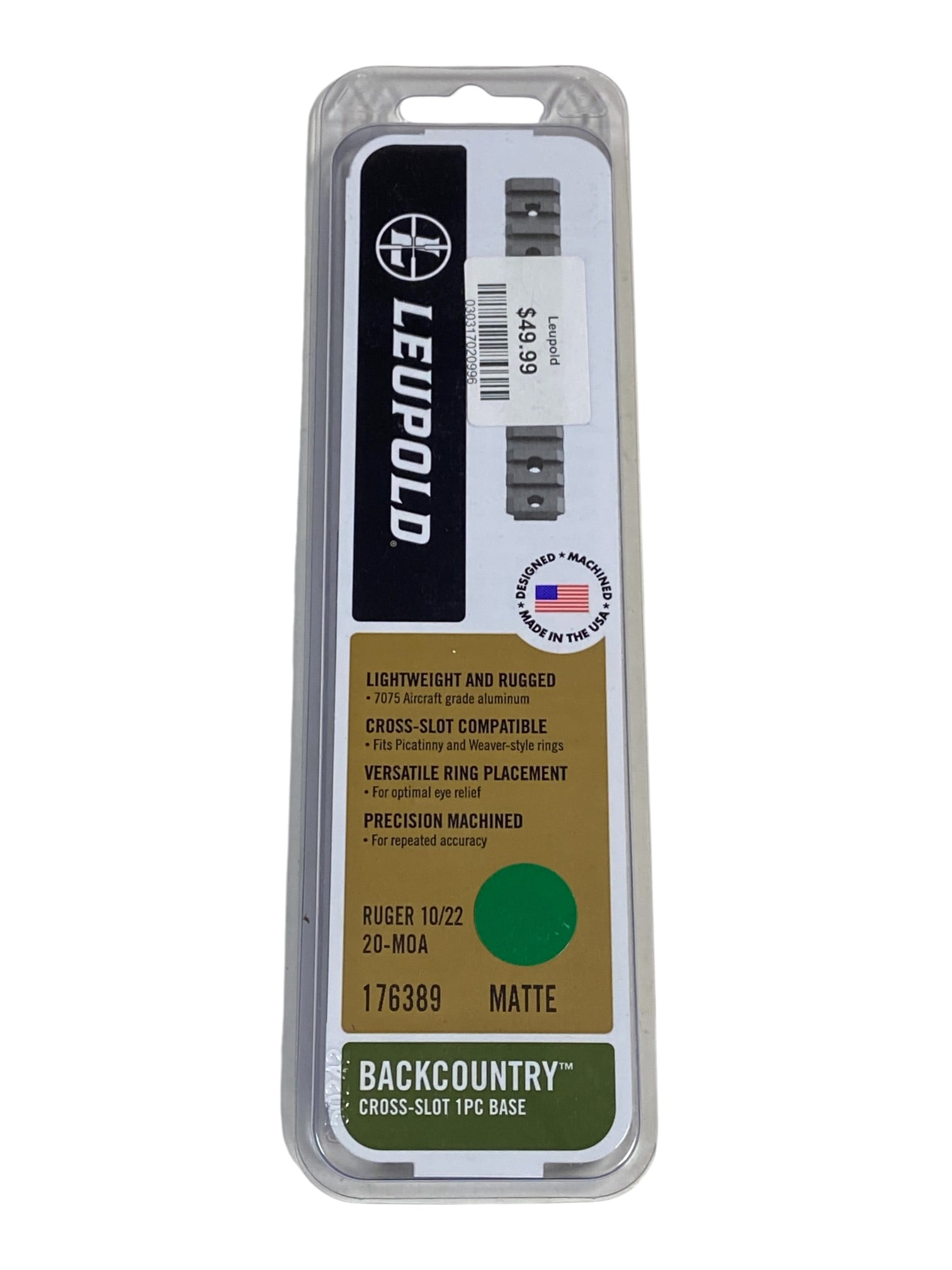 NIB Leupold Backcountry Cross-Slot 1Pc. Base #176389 Matte Ruger 10/22 Rail Base: See photos