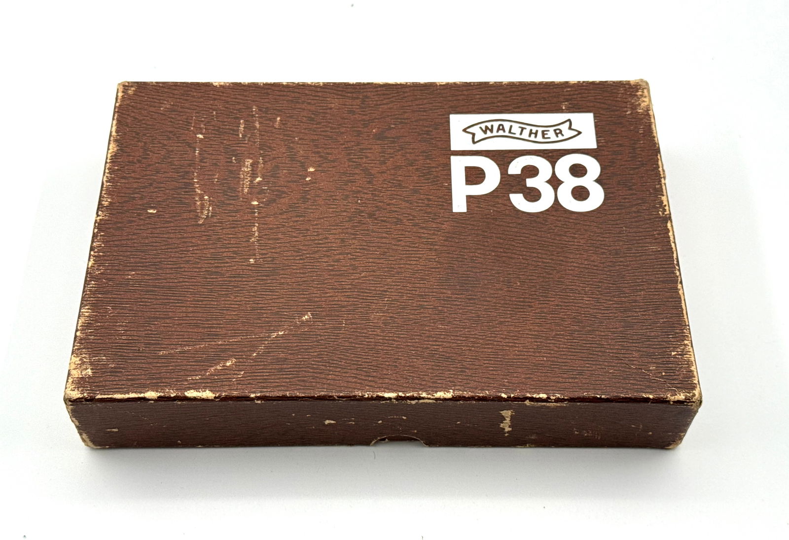 1978 (70s) Commercial Walther P38 9mm Para 2-Piece Box with Label: This Box came in a batch with silver/chrome engraved P38s so if you have one, without a box, you may need to check your serial number! It would be the correct box for any regular commercial P38 that c