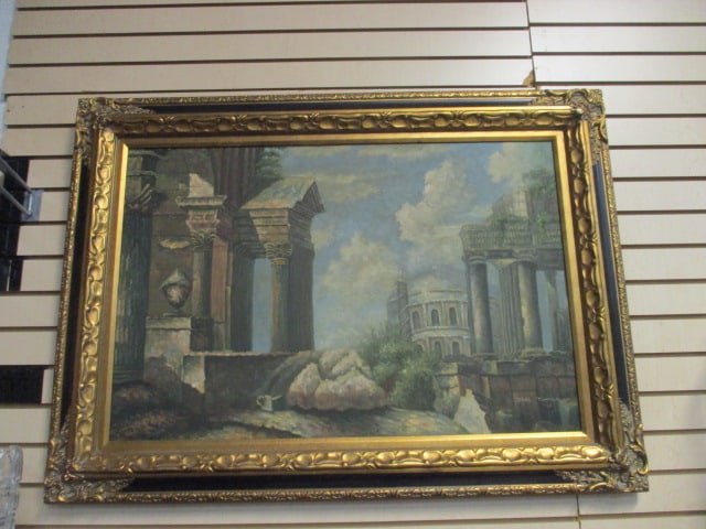Framed Joel Turner Signed Roman Ruins Oil on Canvas Painting (1 of 8)