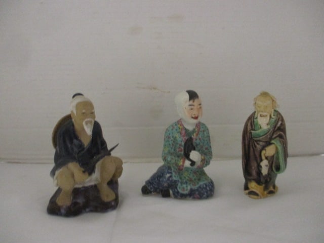 Three Vintage Chinese Mud Men Figures (1 of 7)