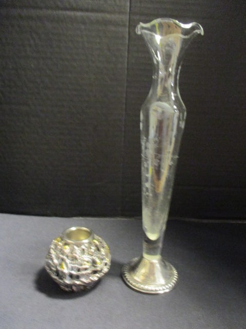Duchin Weighted Sterling Base Etched Glass Bud Vase and 925 Weighted Jerusalem (1 of 7)