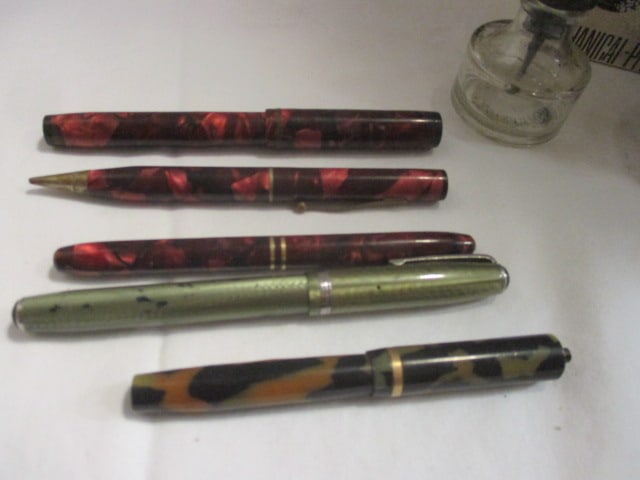 Vintage Fountain Ink Pens, Pencils, Ink Bottle and Drafting Mechanical Pencil Pointer - 2