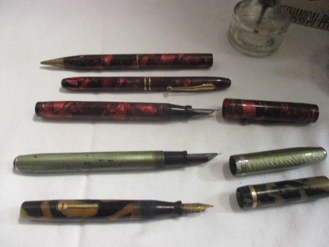 Vintage Fountain Ink Pens, Pencils, Ink Bottle and Drafting Mechanical Pencil Pointer - 3