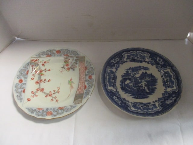 Two Antique Staffordshire Plates: 9" Adams & Sons, 9 1/4" Thomas Higginbotham, crazing 