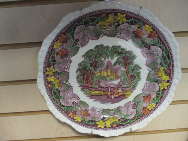 Circa 1930-40's Mason's China Vista Polychrome Pink Mulberry Charger Plate: 10 3/4"dia, per consigner rare color 