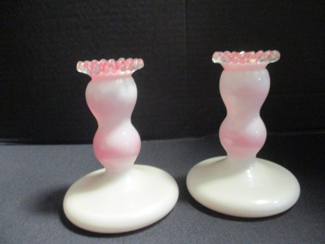 Pair of 1940's Fenton Peachcrest Candle Holders (1 of 6)