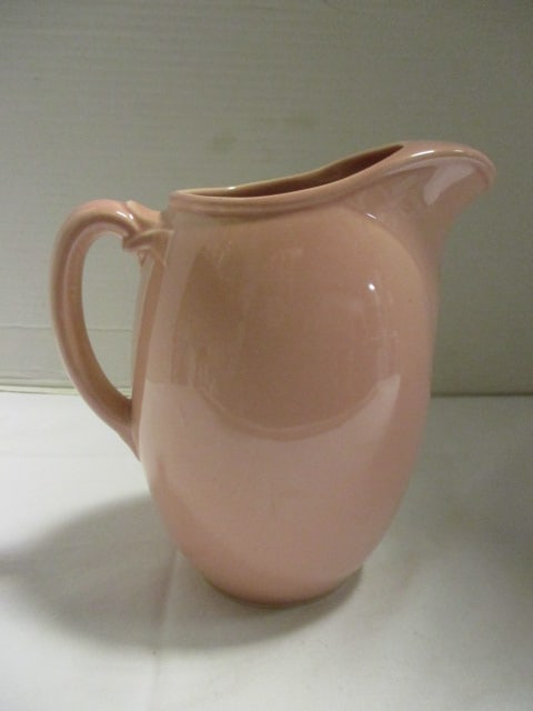 1940's Luray by Taylor, Smith, Taylor "Sharon Pink" Pastel Glazed Pottery Pitcher: 7"h, marked on bottom T.S. &T. Lu-Ray Pastels USA 541, per consigner mint condition 