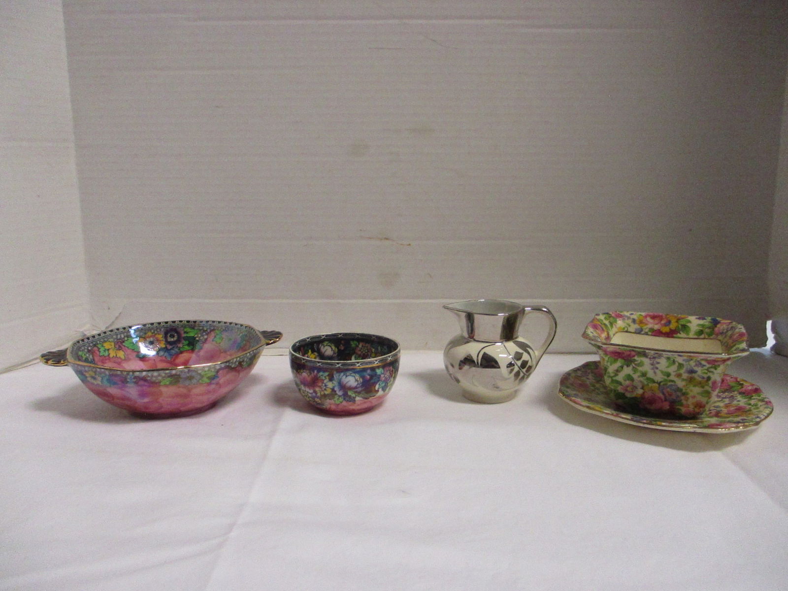 Early 1900's Porcelain Bowls, Creamer and Condiment/Jelly Set: Summertime, Fairyland patterns 