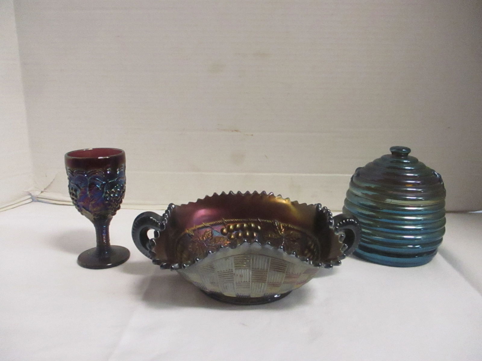 Vintage Iridescent Carnival Glass Imperial Sherry Goblet, Northwood Handled Bowl and (1 of 15)