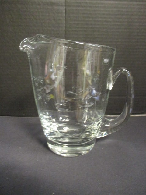 Krosno Etched Fish Pitcher: 8"h, has Krosno sticker, per consigner note Rare hard to find pattern 