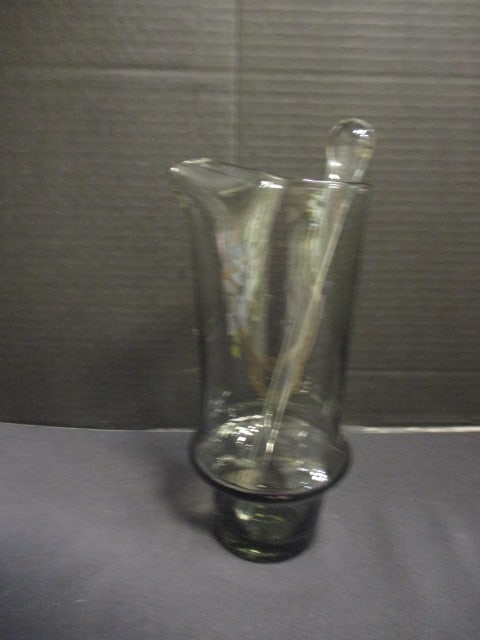 1960's Midcentury Smoke Glass Cocktail Mixer and Stirrer: 9 1/2"h, polished pontil on bottom, per consigner possibly Swedish 