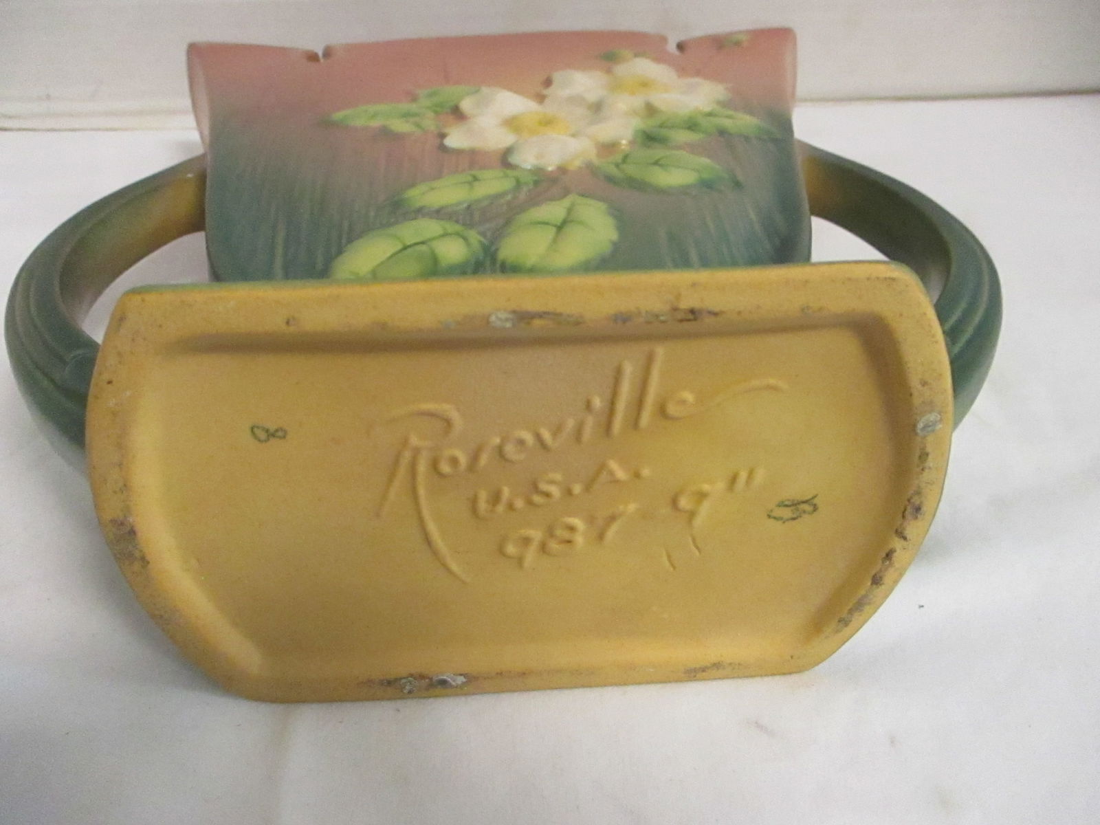 Circa 1940 Roseville Pottery White Rose Vase - 6