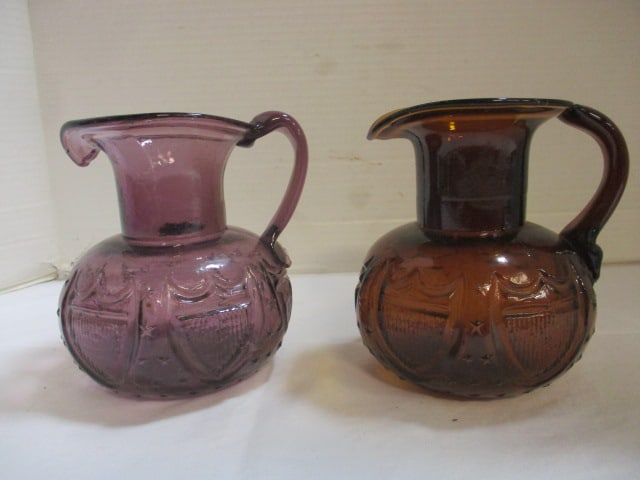 Two Early EAPG Clevenger Bros. "Stars & Flags": Both 5 1/2"h, one amethyst other amber 