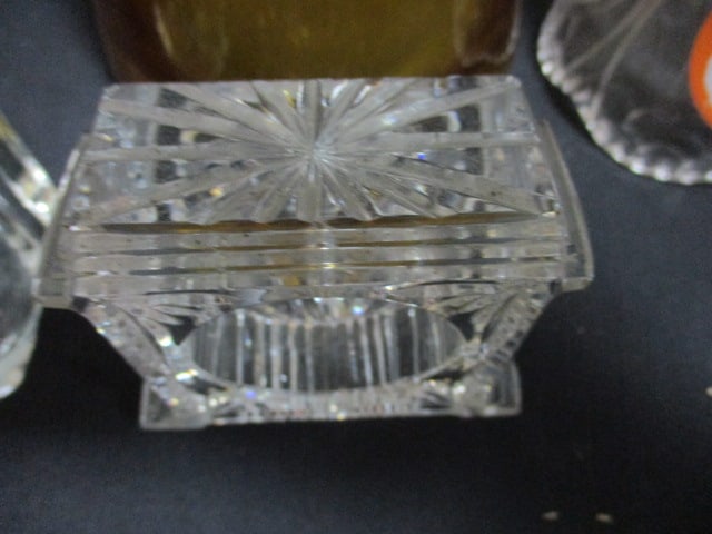 Amber Glass Pitcher, Crystal Cruet, Waterford Desk Clock Case, Orrefors Votive Holder, - 10