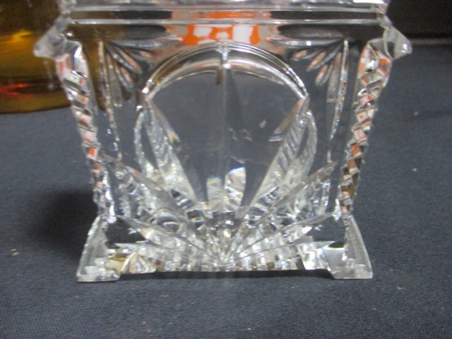 Amber Glass Pitcher, Crystal Cruet, Waterford Desk Clock Case, Orrefors Votive Holder, - 11