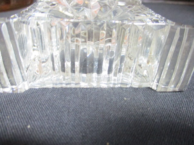 Amber Glass Pitcher, Crystal Cruet, Waterford Desk Clock Case, Orrefors Votive Holder, - 12