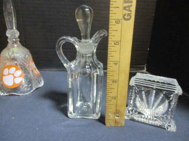 Amber Glass Pitcher, Crystal Cruet, Waterford Desk Clock Case, Orrefors Votive Holder, - 17