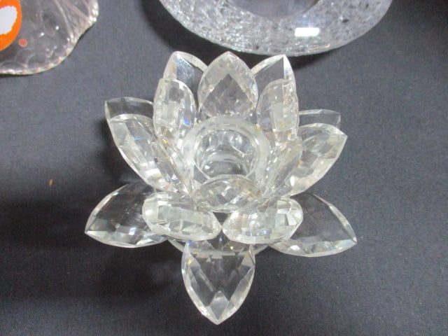 Amber Glass Pitcher, Crystal Cruet, Waterford Desk Clock Case, Orrefors Votive Holder, - 2