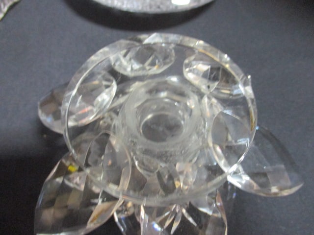 Amber Glass Pitcher, Crystal Cruet, Waterford Desk Clock Case, Orrefors Votive Holder, - 4