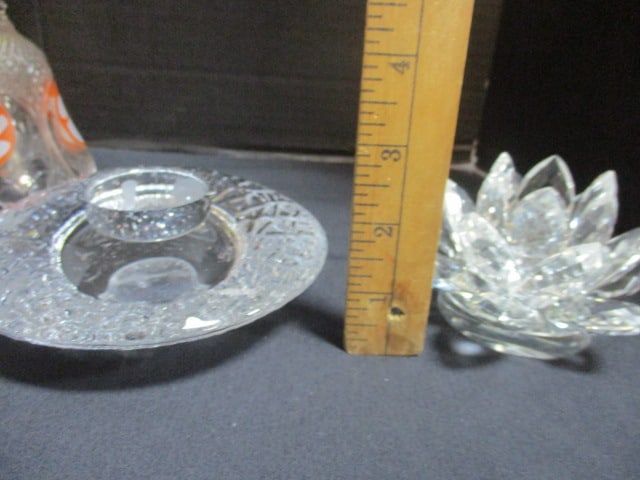 Amber Glass Pitcher, Crystal Cruet, Waterford Desk Clock Case, Orrefors Votive Holder, - 8