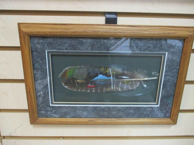 Original Donald Korach Painted Feather in Shadow Box Frame: 14 1/2" x 9 1/2", Cushing, Mn. Artist 