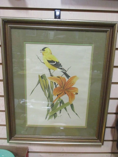 Framed and Matted 1950-60's Art Lamay "Gold Finch" Lithograph Print: 18 1/2" x 22 1/2", Local Pickup Only