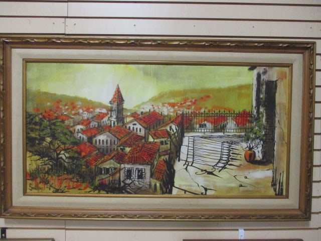 1960's Midcentury Sevillana Signed Verana Landscape Painting: Framed 56" x 33", Local Pickup Only 