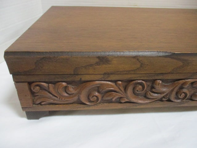 Midcentury Carved Oak Silver Chest - 5
