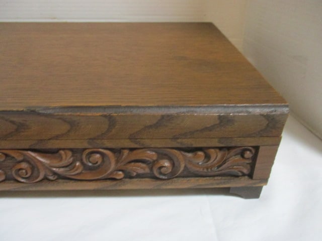 Midcentury Carved Oak Silver Chest - 6