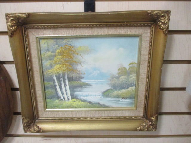 Tony Signed River Landscape Painting on Board (1 of 6)