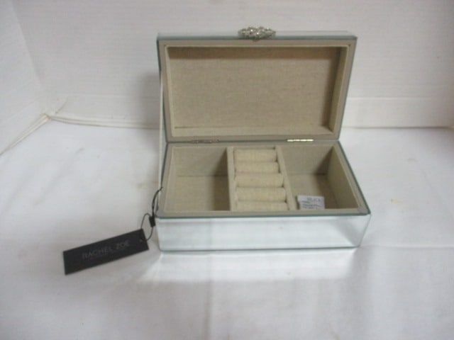 Rachel Zoe Beveled Mirror and Jeweled Jewelry Box: 8" x 4 3/4" x 3 1/4", has original hang tag 