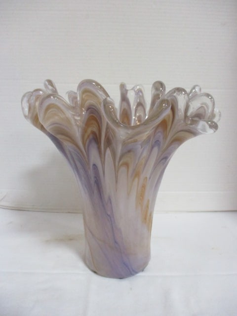 Large Vintage Murano Style Handkerchief Vase: 11 1/4"h, approx. 12"dia 