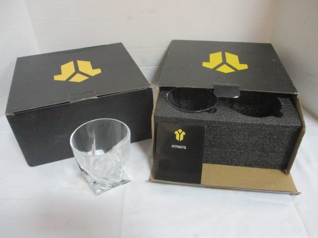Two Sets of 4 Kitnats Crystal High Ball Whiskey Glasses in Original Boxes: 3 3/4"h 