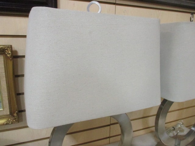 Pair of Contemporary Modern Brushed Steel Finish Table Lamps - 4