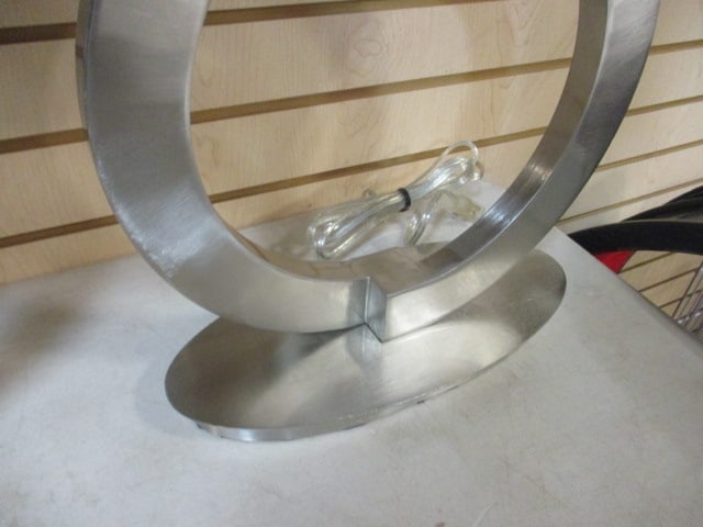 Pair of Contemporary Modern Brushed Steel Finish Table Lamps - 8