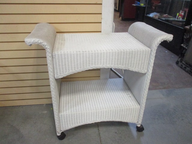 White Woven Wicker Tea Cart: 36" x 19" x 34", Local Pickup Only