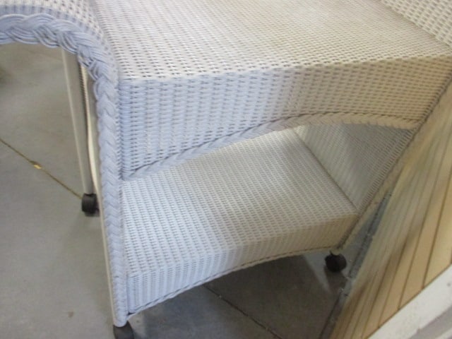 White Woven Wicker Tea Cart - 8