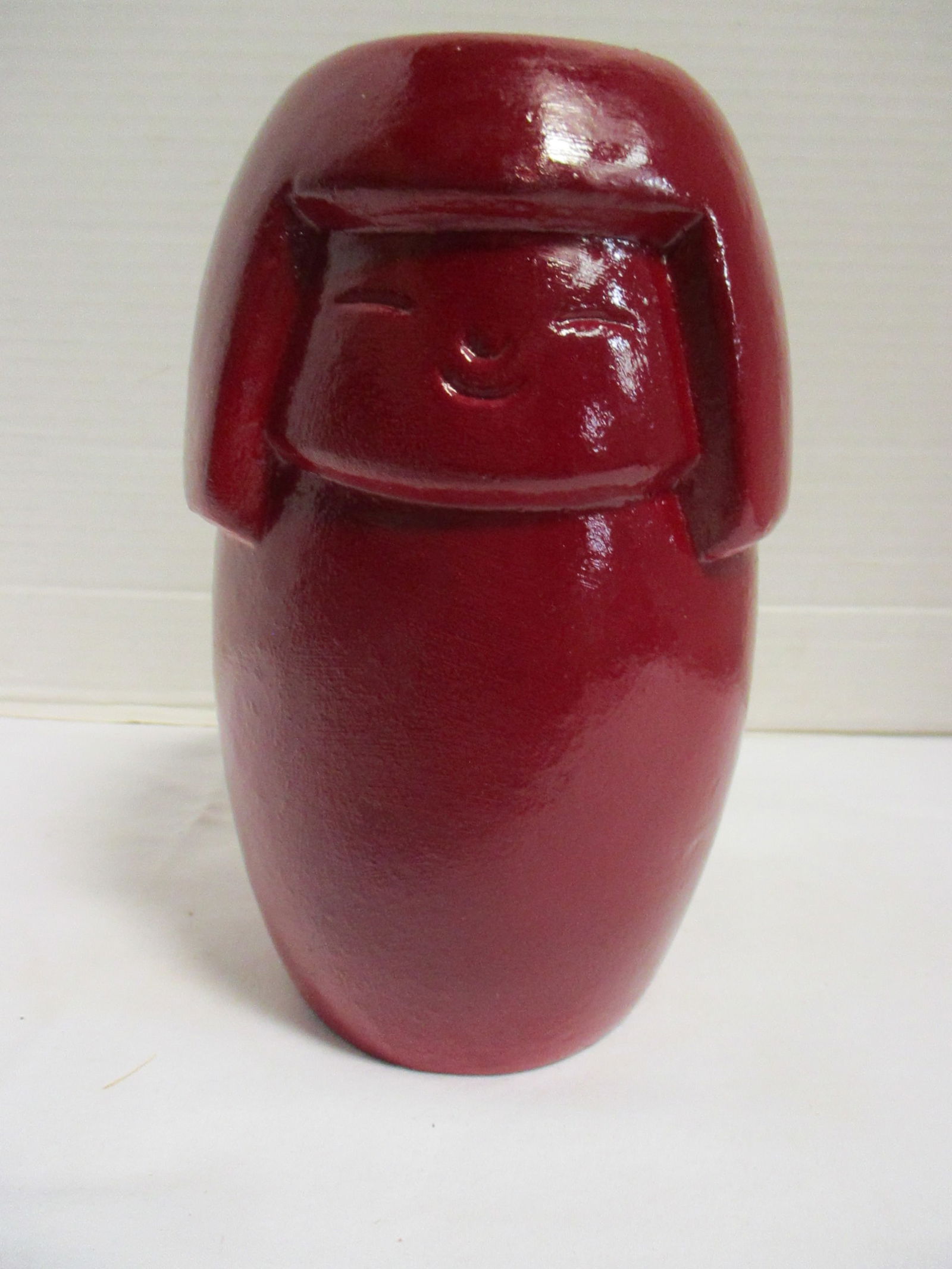 Midcentury Japanese Kokeshi Red Clay Doll: 7 1/2"h 