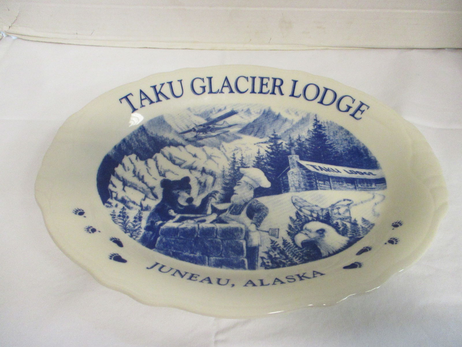 Homer Laughlin "Taku Glacier Lodge Juneau, Alaska" Ironstone Platter: 12 1/2" x 10" 