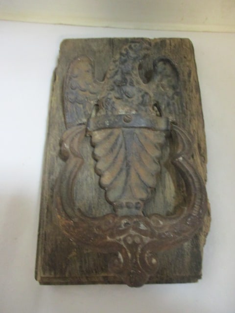 Antique Cast Iron Eagle Door Knocker on Reclaimed Wood Backer (1 of 8)