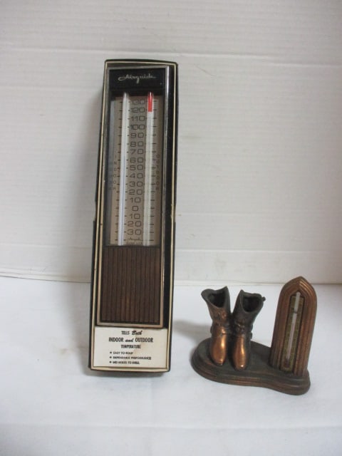 Vintage Mid 1900's Cowboy Boot Thermometer and Airguide Indoor/Outdoor Thermometer: in Original Box 